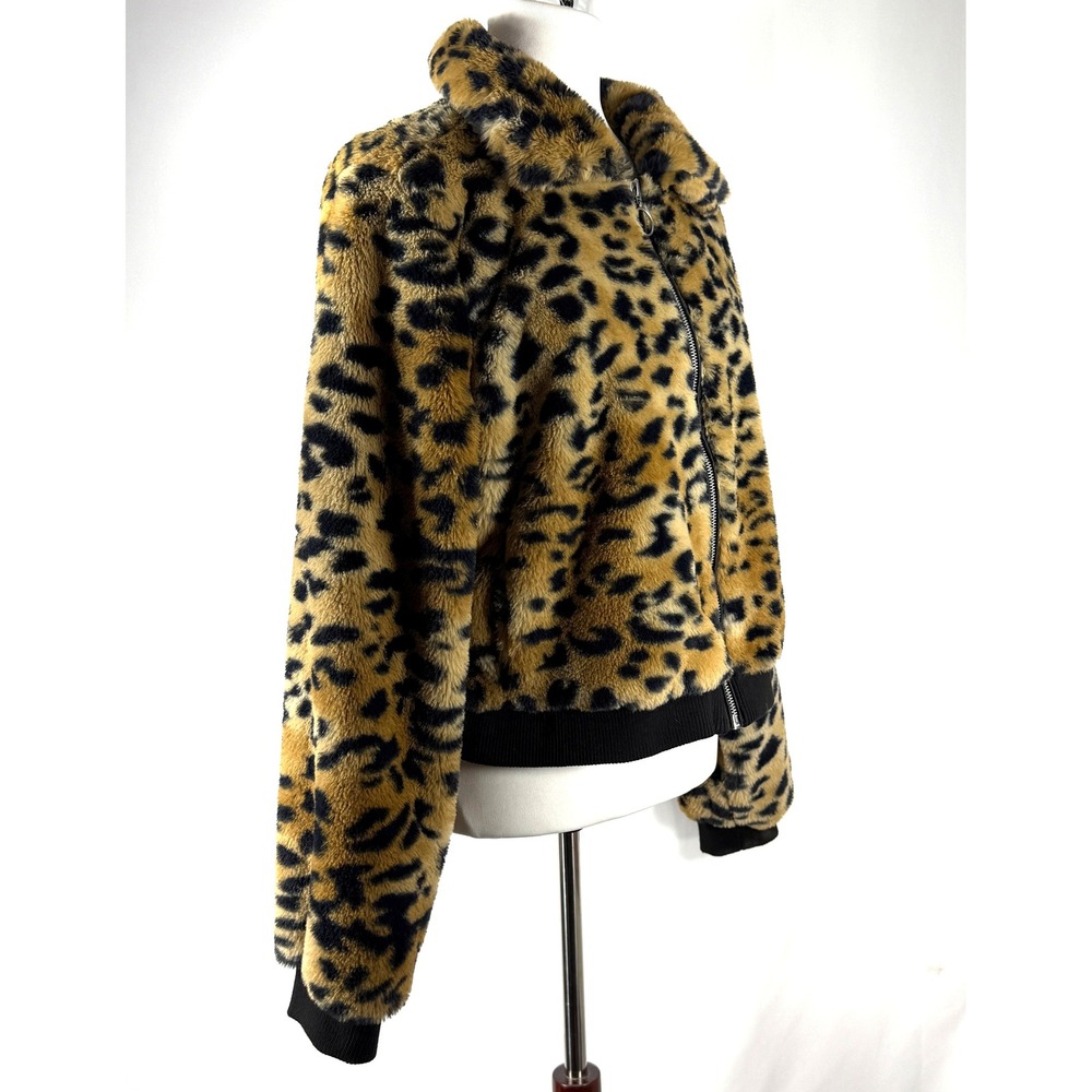 Leopard Faux Fur Bomber Jacket Full Zip Size XL 15-17‎ Y2K Downtown Girl NWT